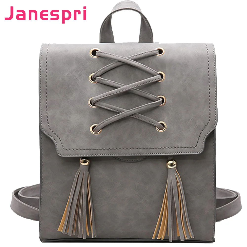 JANESPRI новый дизайн женский рюкзак с кисточками из искусственной кожи для девочек