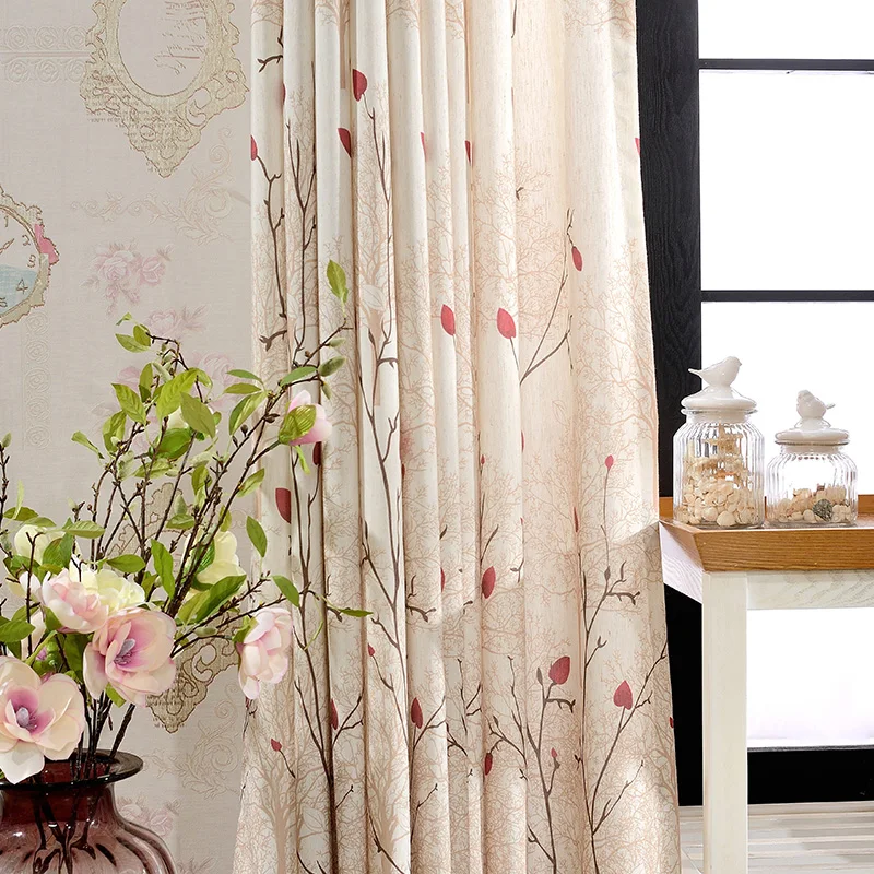 Custom Drapes High-grade Cotton Living Room Bedroom Blackout Curtains For Fabric Pastoral Printed Floral Linen Curtain