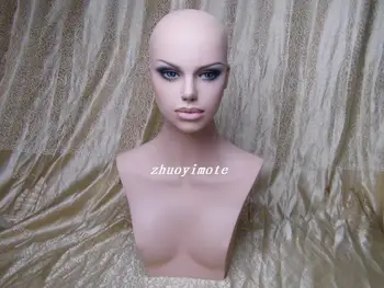

Skin Tone Female Realistic Fiberglass Mannequin Head Bust For Lace Wig And Jewelry