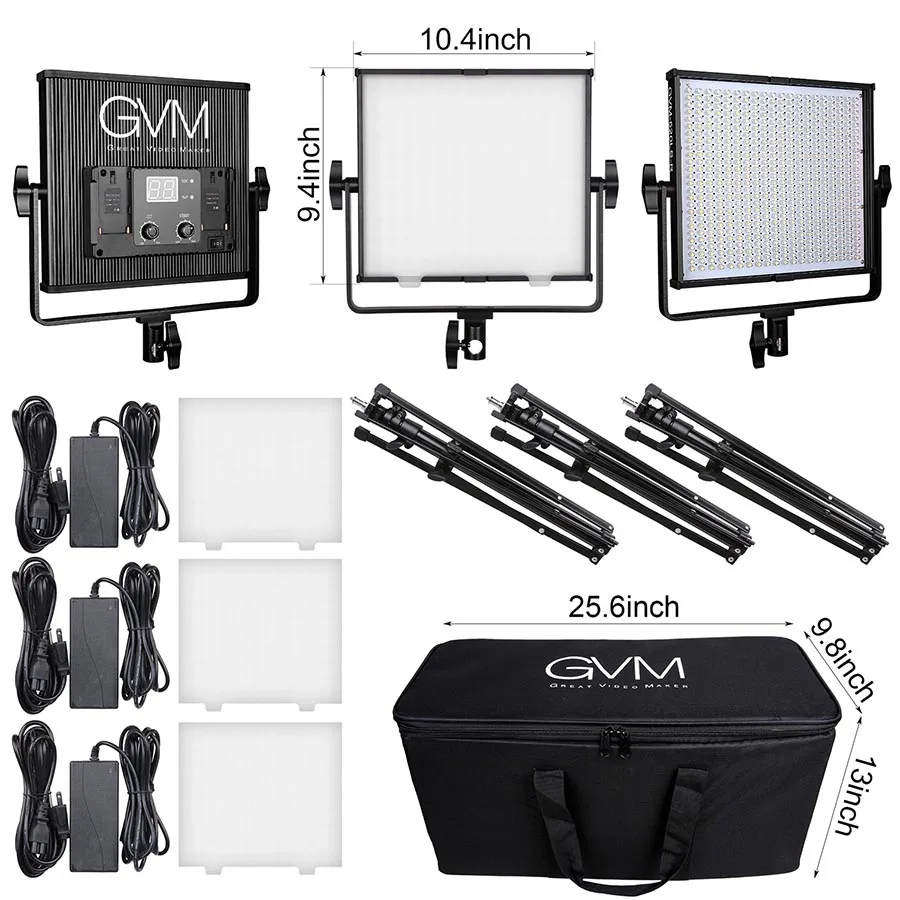 

GVM LED Video Light with Stand Kit 520 Dimmable LED Camera Photo Light Panel for Photography Studio Video 3 Light Kits