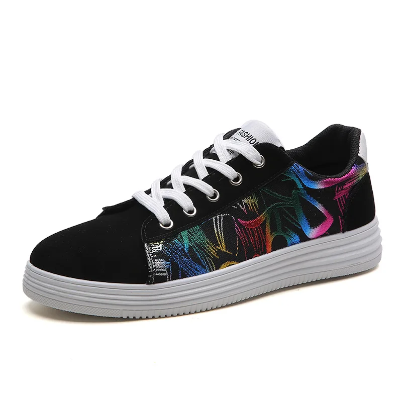 Men's Vulcanize Shoes Lace-up Fashion printed canvas shoes Spring Autumn Flat Black Red Blue Casual Shoes Male Sneakers