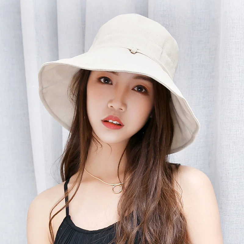 LaMaxPa New Fashion Visors Hats Foldable Sun Hat Small Brim Beige Beach Hats for Women Linen Hat