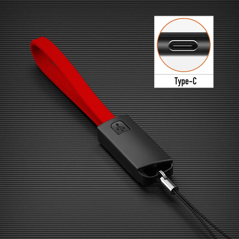 Портативный брелок для ключей шнур USB type C кабель плоский Micro usb-кабель Android мобильный телефон Зарядка Синхронизация данных для huawei p20 lite - Цвет: Type C Red