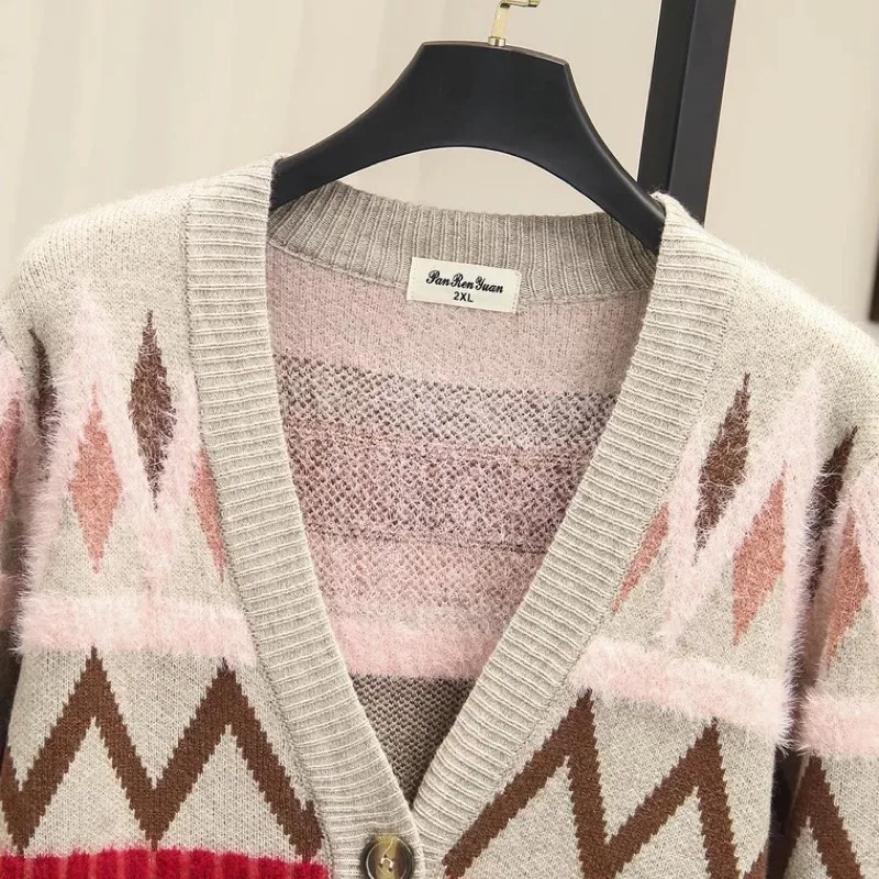 Office Patchwork Striped Sweater Tops Warm Size Blue Women Lady Ubetoku Clothing Plus khaki 2018autumn Knitted my4 Style Preppy Jacket SqXnxSYO