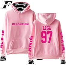 Kpop Kpop черно-розовый harajuku поддельные из двух частей толстовки для женщин и мужчин хит-хоп Черный Розовый хип-хоп пуловер Одежда