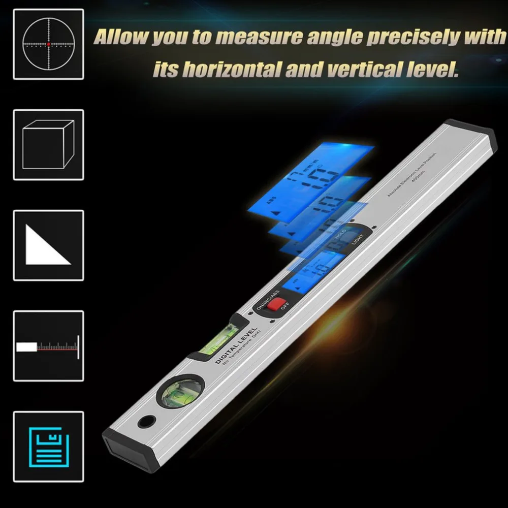 Цифровой Угол Finder уровень 360 градусов диапазон Дух Уровень вертикальный Инклинометр с магнитами линейка транспортира качество
