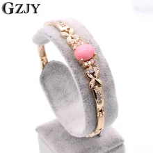 GZJY Мода Шарм Золото Цвет розовый коралл и AAA циркон браслеты для женщин Свадебная вечеринка подарок ювелирных изделий