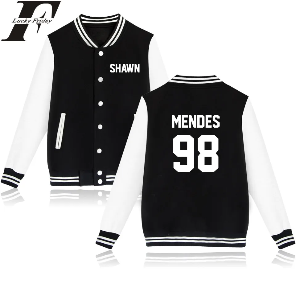

LUCKYFRIDAYF 2019 Shawn Mendes Women/Men Winter Baseball Jacket Men Sweatshirt Button Anime Print Uniform Casual Outwear Coat