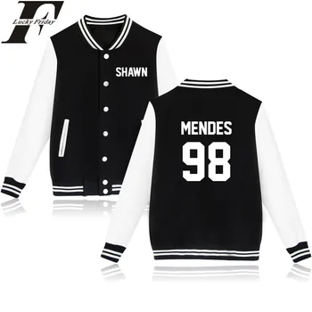 

LUCKYFRIDAYF 2019 Shawn Mendes Women/Men Winter Baseball Jacket Men Sweatshirt Button Anime Print Uniform Casual Outwear Coat