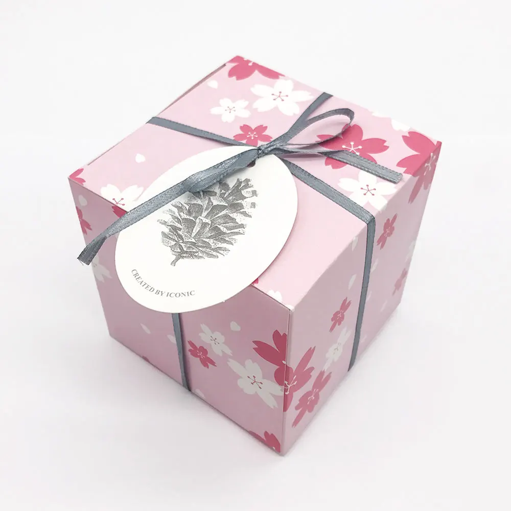 10 шт./компл. вишневые цветы Фламинго свадебные коробочки для конфет День рождения Подарочная упаковка с Ленточные ярлыки куб бумага подарочная коробка - Цвет: Cherry Blossoms