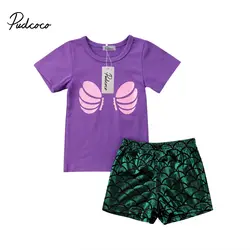 2 шт. для малышей для маленьких девочек одежда короткий рукав Футболка топы и шорты комплект одежды лето