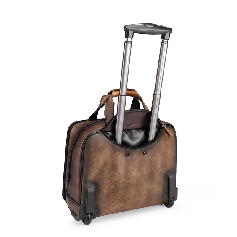 Genuine Leather Trolley Case Travel Bag 