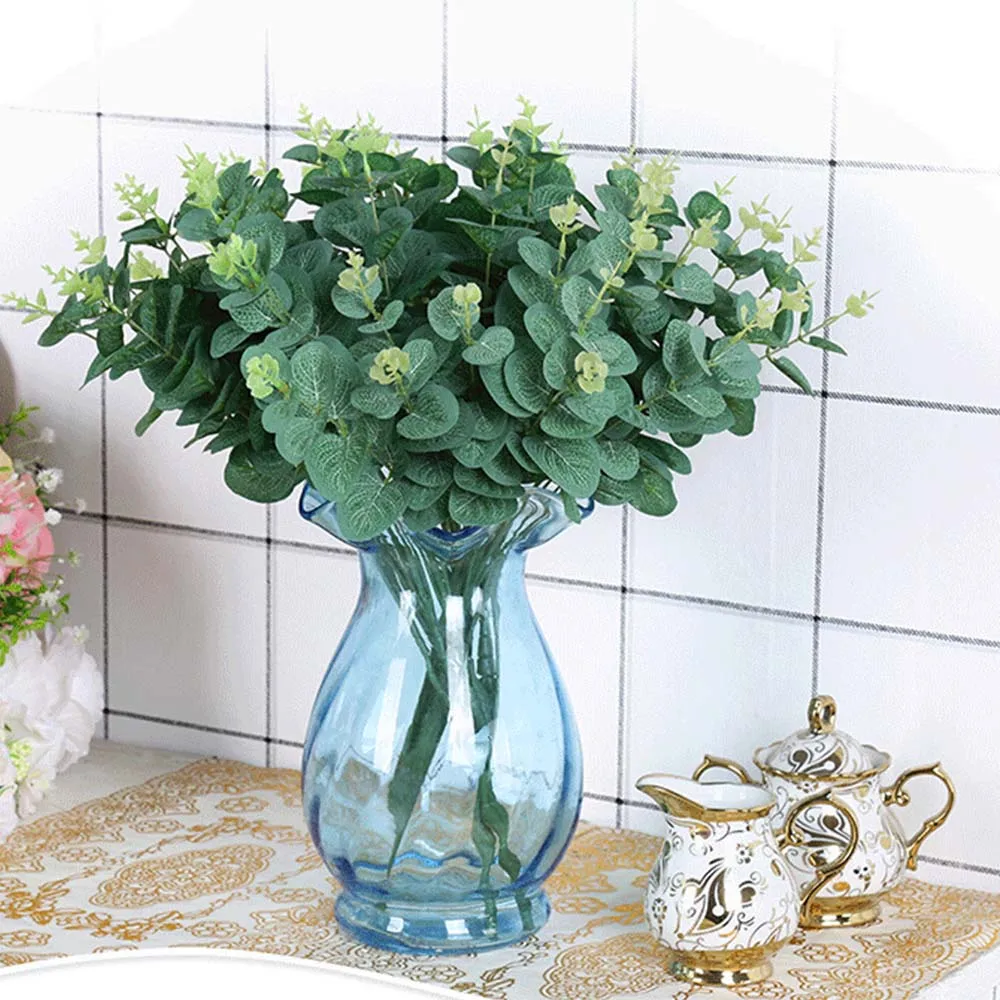 45cm 5 Forks Green Artificial Leaves Large Eucalyptus Leaf Plant Wall