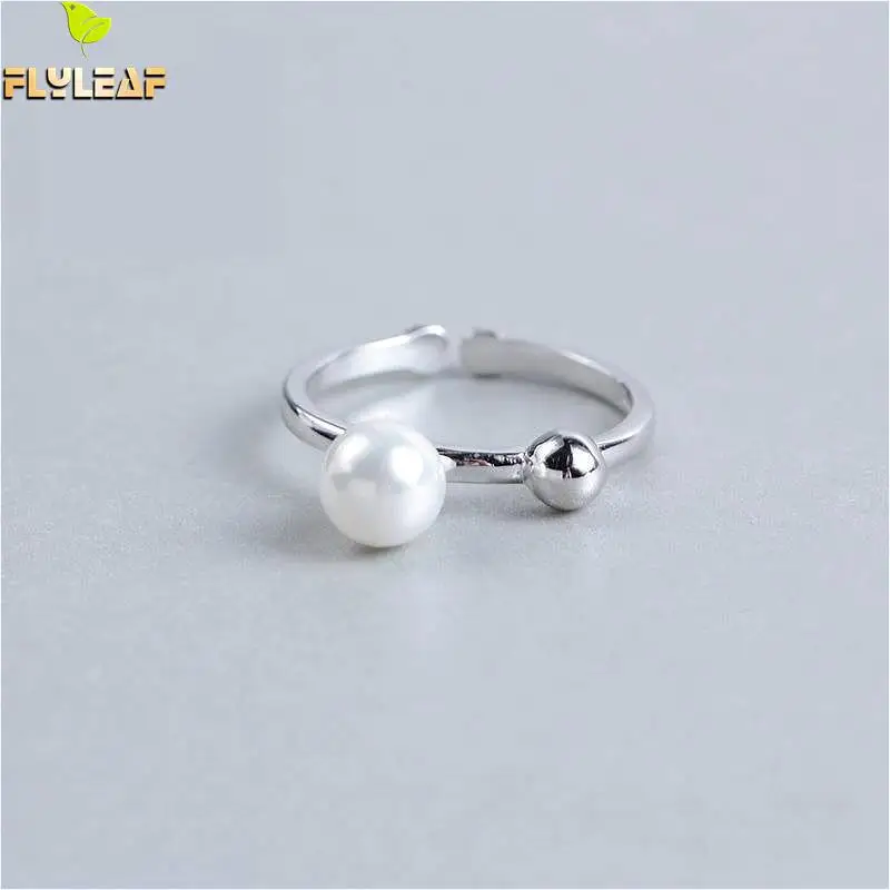 

Flyleaf 925 Sterling Silver Rings For Women Round Pearl Ball Sweet Femme Fashion Fine Jewelry Simple Open Ring High Quality
