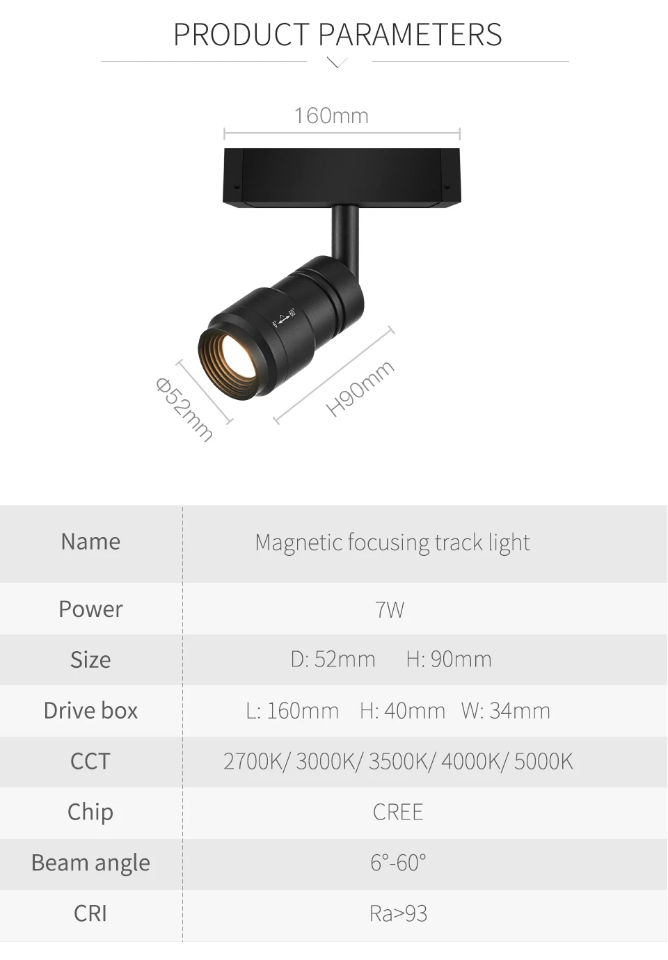 SCON 7 Вт светодиодный Трековый светильник магнитная система Трековый светильник 6-60 градусов COB вращающийся Фокусируемый