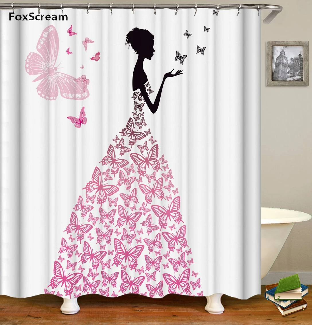 الأزهار دش الستائر زهرة فراشة للماء ستارة حمام الحمام الستار دش الستار هوكس للحمام الديكور