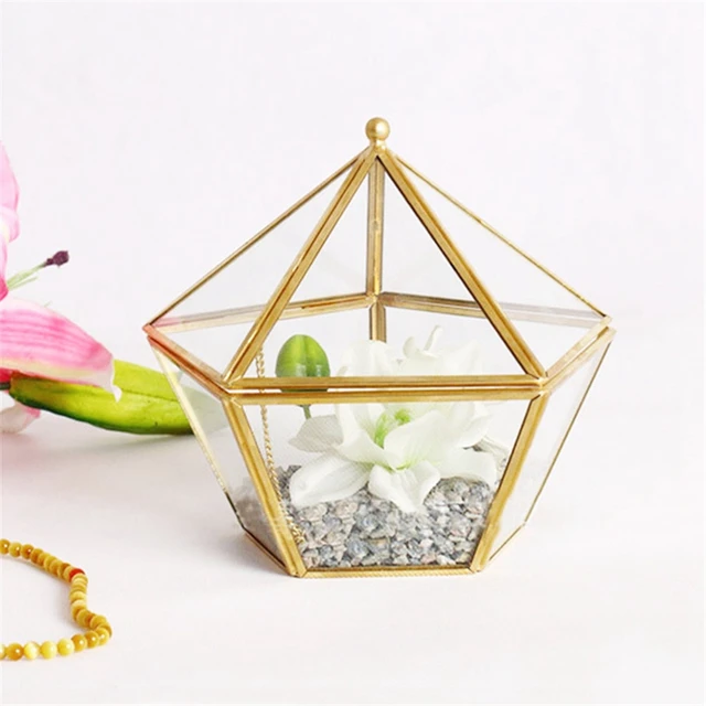 Glass Ring Box Wedding Jewelry Case Immortal Flower Glass Cover Creative Home Decoration 1