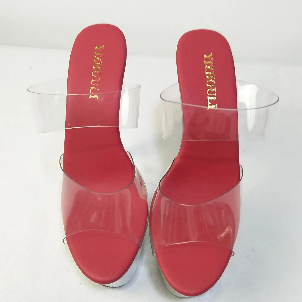 Sexy Crystal Shoes 17cm Ultra High Heels Exotic Dancer Red Lips Platform Slippers Night Club 8 Inch High Heels Fetish