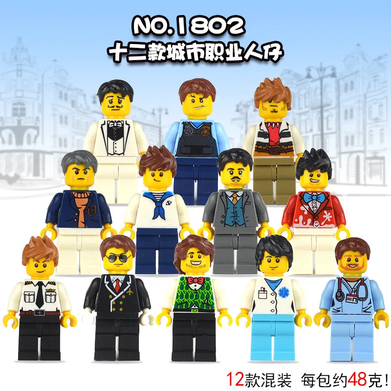 

12pcs Building Blocks Figures brick DIY toy Compatible Legoing Police Fight Attendant Airline Captain Man Male Occupations Gift