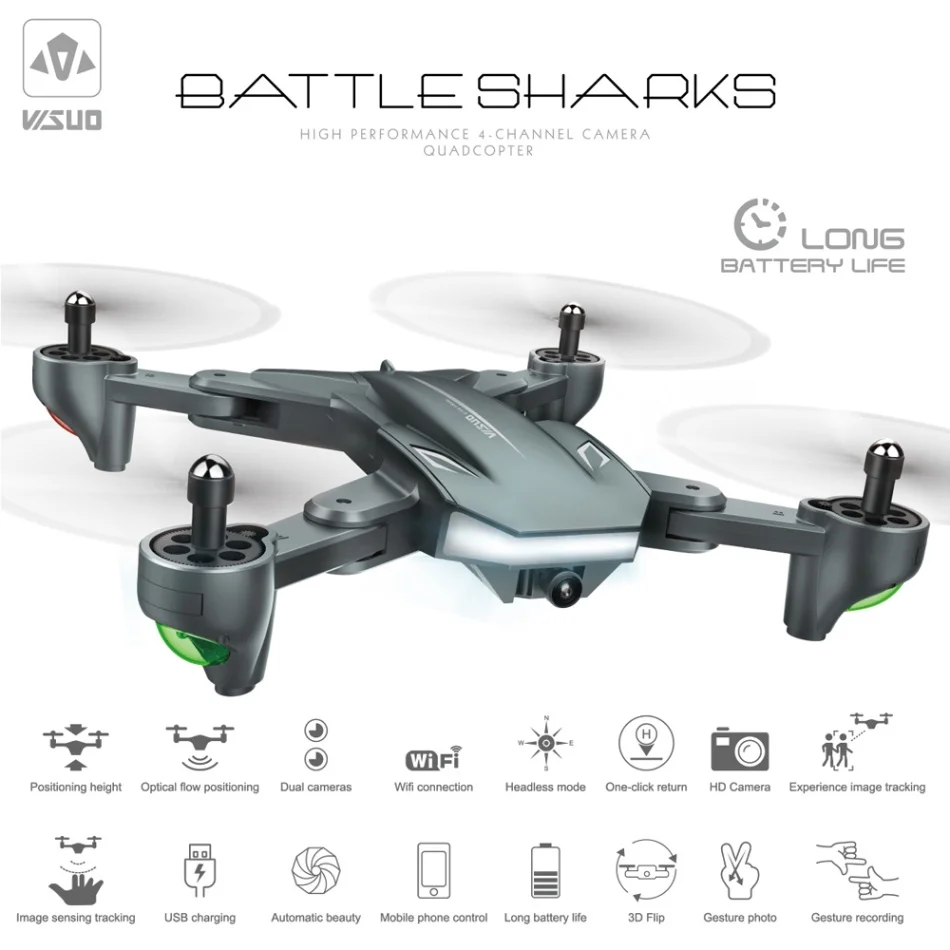 

VISUO XS816 1080P Optical Flow Drone with CameraFoldable Auto Return Follow Mode Altitude Hold Gesture Photography Quadcopter