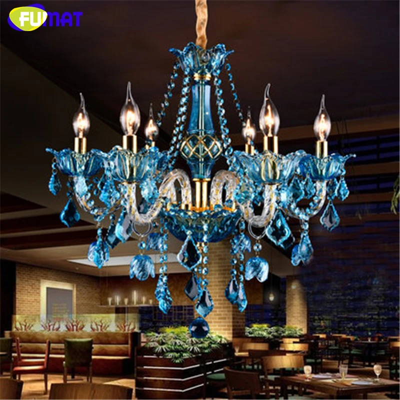 

FUMAT Blue Crystal Chandelier Creative Candle Crystal Lighting Living Room Restaurant Bar E14 Candle Lampe Lustre Light Fixtures