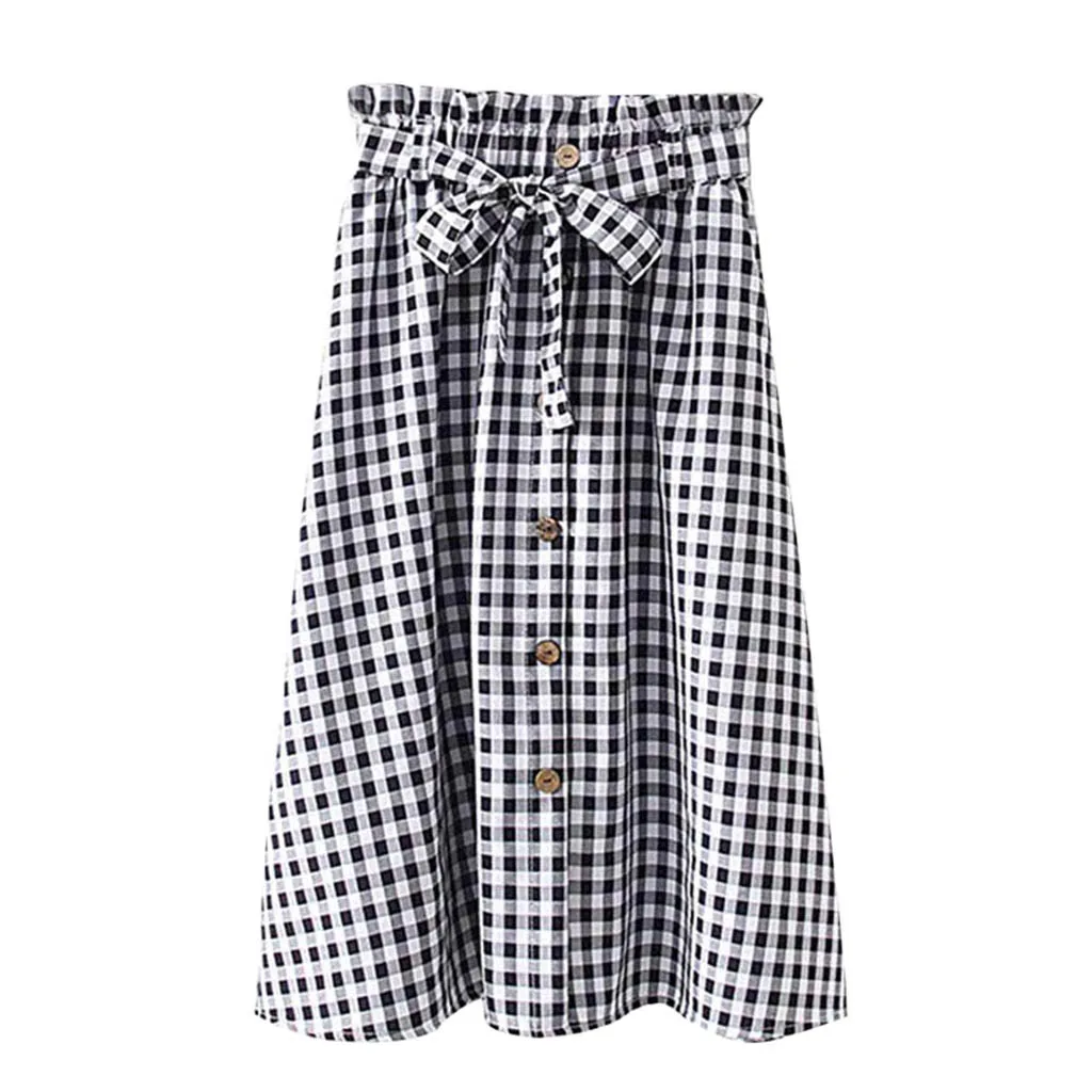 

Women's A-Line Lace Skirt Plaid Single-Breasted Fashion Skirt Jupe a carreaux a la mode Falda de tirantes mujer A-line#YL-25
