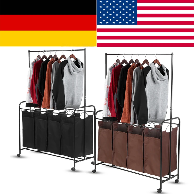 4 Durable Detachable Bags Mobile Laundry Sorting Trolley Cart with