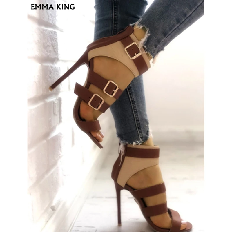 

2019 New Contrast Color Stiletto Heels Summer Sandals Women Ladder Buckle Sandalias Mujer Trendy Heels Ladies Plus Size Shoes