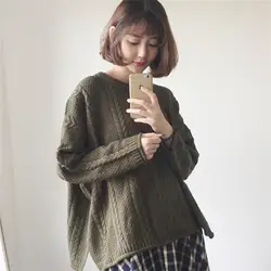 2018 корейский Стиль Повседневный свободный раздельный Однотонный свитер для девочек зима и осень Теплый круглый вырез длинный рукав