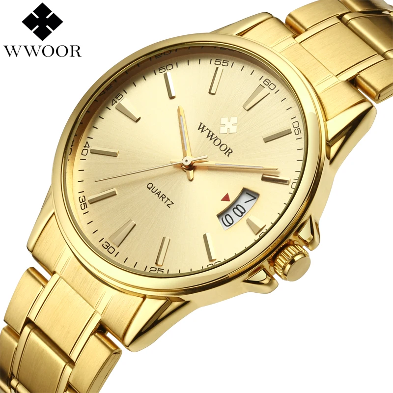 WWOOR Brand Luxury Men Simple Casual Gold Business Quartz Watch Men's