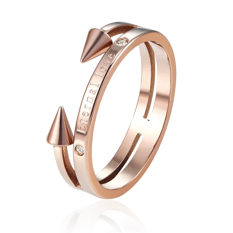 

Hot Sale Beautiful and Exquisite Double Nail Woman Punk Ring High Quality Titanium Steel Crystal And Engraved Eternal Love Ring