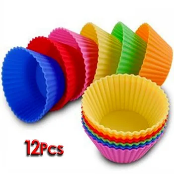 

FLST Silicone Round Shape Muffin Cases Cake Cupcake Liner Baking Mold Tray Baking Foundant Decorating Tools- 12pcs