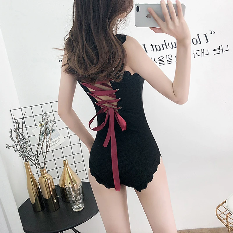 

Swiming Suit Women Swimsuit Woman Swimwear For One-Piece Female Bathing Sexy 2019 Ins New Uniform Bandage Girl Red Polyester