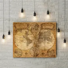 Cuadros de mapa del mundo Vintage sin marco, impresiones en lienzo, adhesivo Retro para pared, diseño elaborado, póster, mapa grande, decoración del hogar