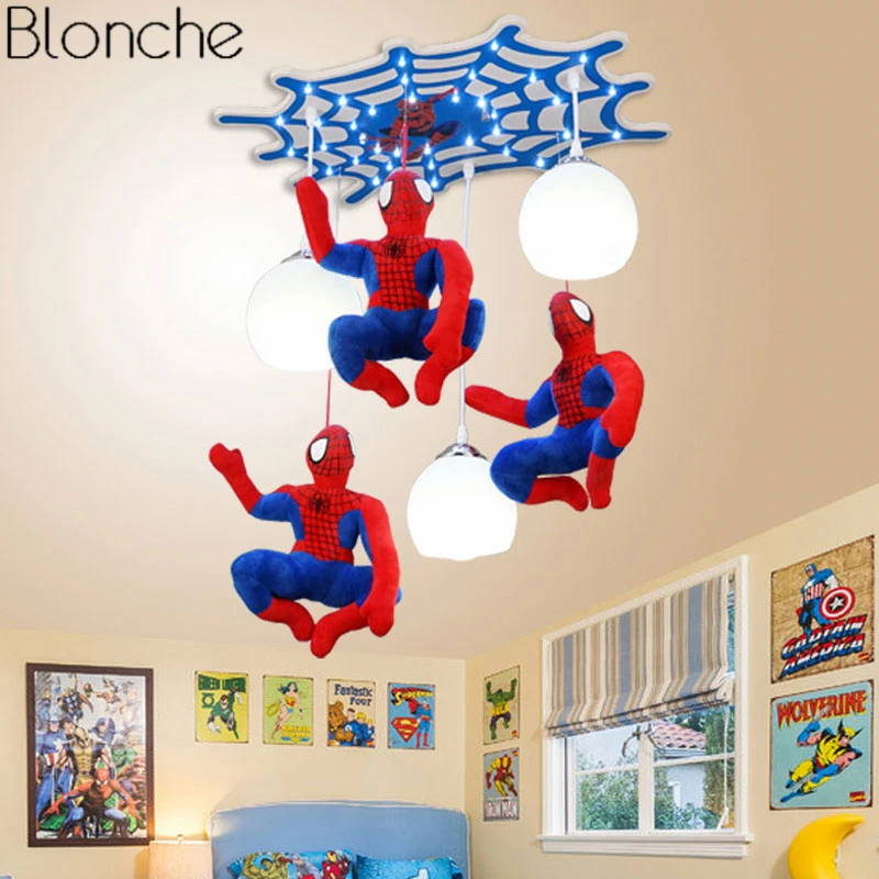 Us 109 36 34 Off Modern Spiderman Pendant Lights Led Hanging Lamp For Children S Room Kids Bedroom Home Loft Decor Lighting Fixtures Luminaire In