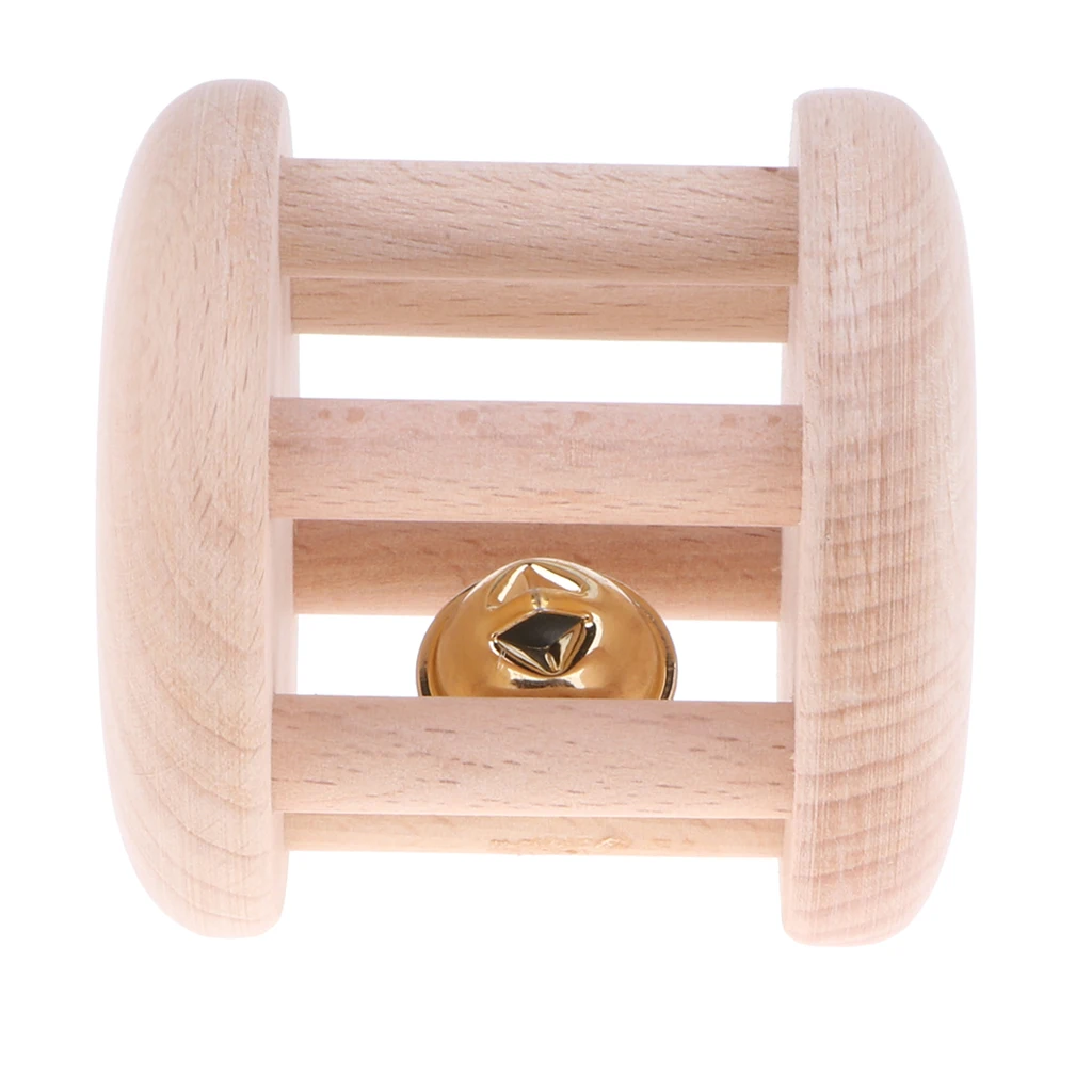 Montessori Styled Natural Wooden Baby Rattle Grasping Sensory Toy for Baby Toddlers Developmental - Handbell Rattle