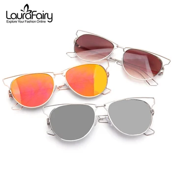 

Laura Fairy Cateye Design Women Sunglasses Women Men Bouble Eyebrow Mirror UV400 Sunglass oculos de sol 90023