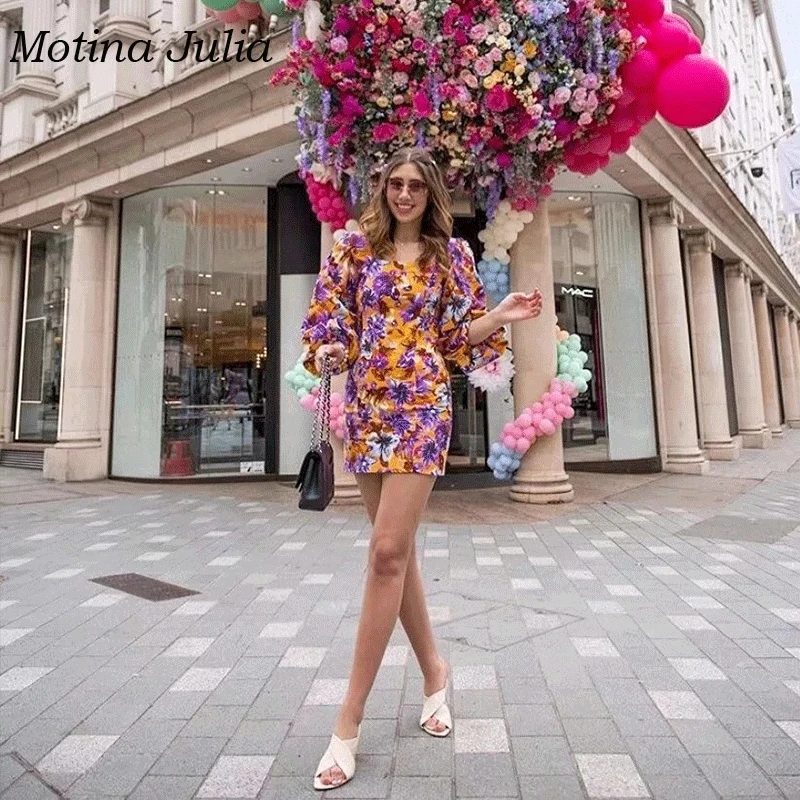 Женское платье с рукавами фонариками Motina Julia уличное мини цветочным принтом лето