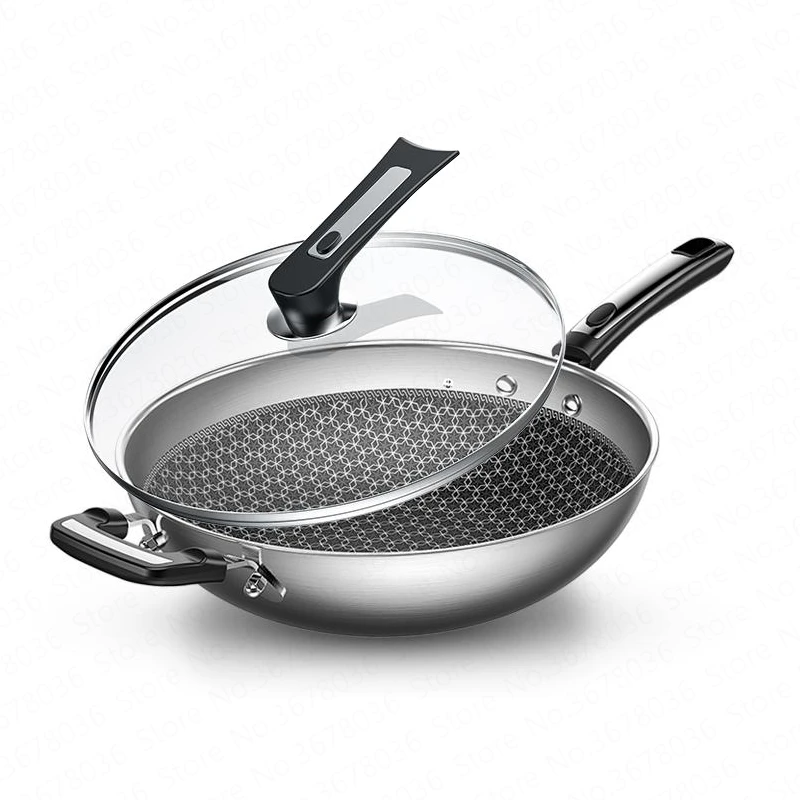 

Wok Non-stick Pan 304 Stainless Steel Less Smoke Multi-function Household Cooking Pot Induction Cooker Gas for Wok Frying Pan