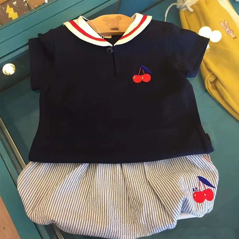 

EnkeliBB Cherry T Shirt and Bloomers Baby Boys TShirt Girls Summer Clothing Navy Style Kids Tops Bebe De Pi** Korean baby Cloth