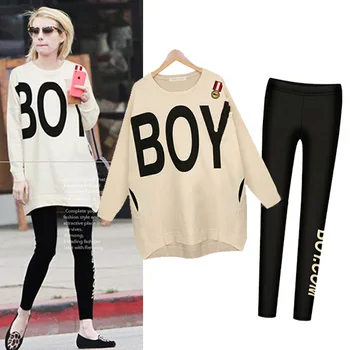 

New Autumn Spring Women Sets Fashion Vestidos Plus Size Casual Loose Letter Hoodies Shirt + Pant Sets For Women Larger Two-Piece