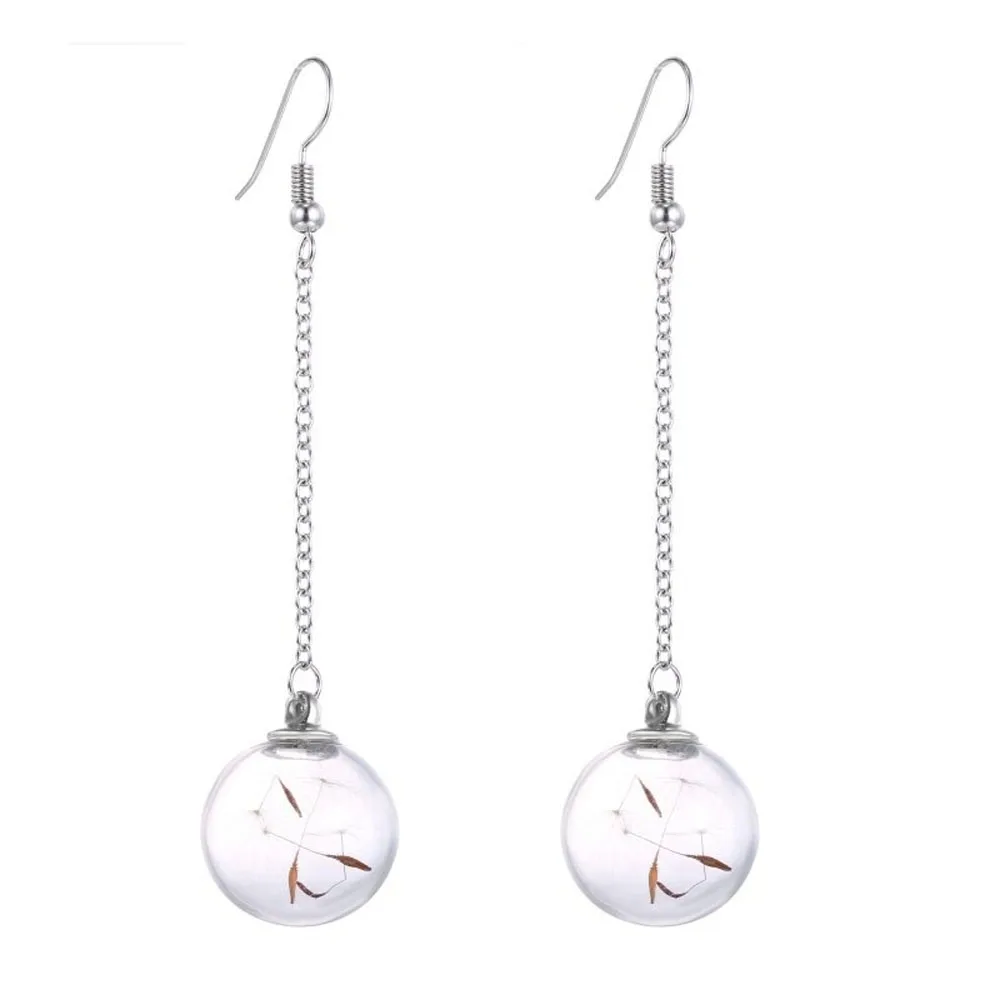 

Women's Fashion Natural Dandelion Seeds Charms Dangle Earrings New High Quality Glass Bottle Pendant Earring Jewelry