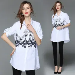 2018 летние Для женщин Белый Вышивка Цветочные Блузка Топы элегантные модные женские Повседневное свободные блузки рубашки X30711