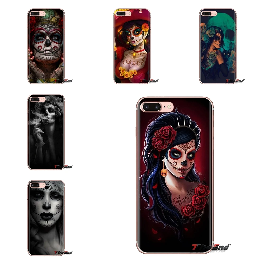 

For Huawei Mate Honor 4C 5C 5X 6X 7 7A 7C 8 9 10 8C 8X 20 Lite Pro catrina beautiful rose girl Skull TPU Transparent Shell Cases