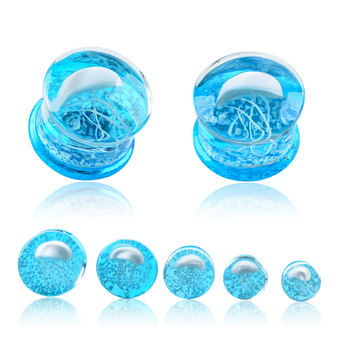 2pcs 8-16mm Green Jellyfish Grass Ear Plug Ocean Double Flared Translucent Bright Ear Gauge Expander Ear Piercing Body Jewelry