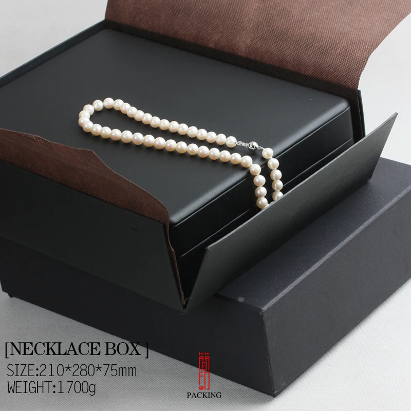 

Top Black Leather Jewelry Casket For Pearl Exclusive Or Design Pear Necklace Jewelry Boxes Present Gift Case