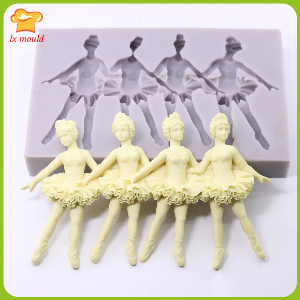 

2019 new fondant cake mold dolls ballet dancer soft clay doll face model head mold food grade silicone