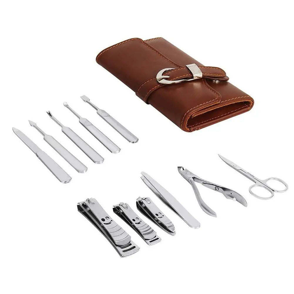 

11pcs Stainless Steel Manicure Set Repair Nail Clipper Leather Set Nail Clipper Cutter Trimmer Ear Pick Grooming Kit Nail Tools