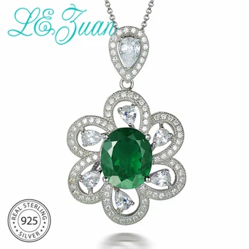 

L&zuan 4.1CT Green Gemstone Pendant & Necklaces for Woman Created Emerald Necklace S925 Silver Wedding Bridal Jewelry Gifts