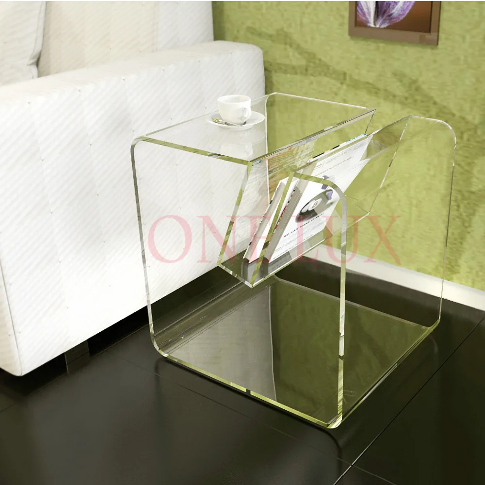 ONE LUX Acrylic Modern Side Coffee Occasional Sofa Tables With Magazine Rack - 3 colors